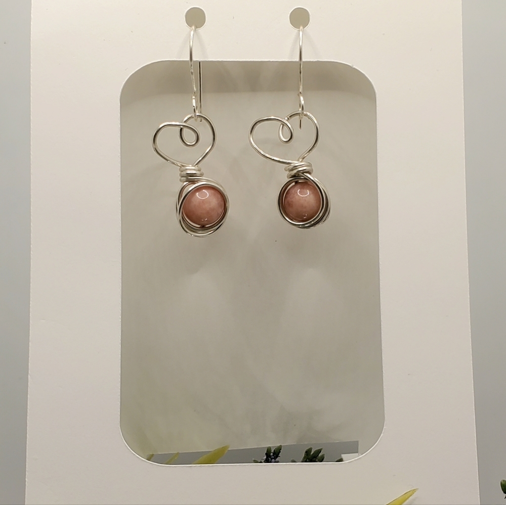 Sand & Sunstone beaded Earrings | Sterling Silver Heart Earrings | NC Jewelry
